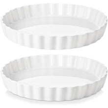 10" Non-Stick Porcelain Pie Pan with Ruffled Edge, Quiche & Tart Dish – Set of 2, White, compatible with Apple, Quiche, Pot Pies, Tart