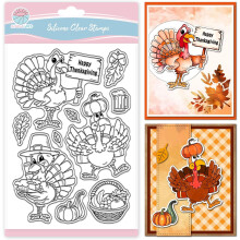 Vtipná průhledná razítka s motivem krocana pro výrobu přání k Díkůvzdání, scrapbooking a embosování – kompatibilní se všemi