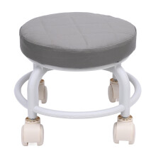 Gray Portable Low Rolling Stool with 4-Wheel Swivel and PU