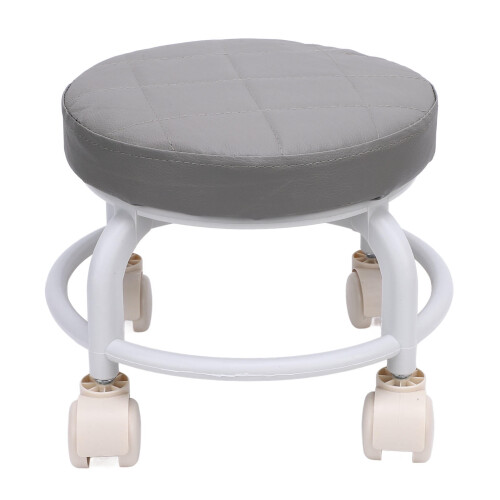 Gray Portable Low Rolling Stool with 4-Wheel Swivel and PU