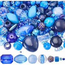 Assorted Acrylic Beads Blue Round Square 100g
