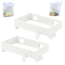 Foldable Trash Bag Holder 2Pcs, Wall-Mounted Kitchen Trash Can Rack for Cabinets, Doors, Toilets – White