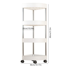 Étagère d'angle à 4 niveaux avec roulettes, étagère à vêtements et chaussures en plastique imperméable et antirouille pour cuisine/salon,