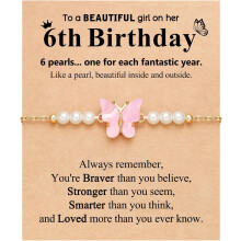 Happy 6/8/10 Year Old Birthday Gifts, Butterfly Pearl Bracelet for Daughter Niece Granddaughter