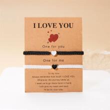 Pair of Loved Heart Bracelets with Beaded Buckles for Women and Men, Woven Red and Black Lucky Bracelet, Friendship Charm Jewelry