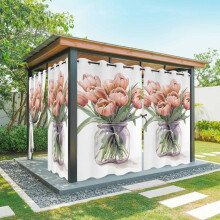 Pink Tulip Outdoor Curtains, Waterproof, Vintage Flower Vase Watercolor Style, Grommet Top, for Patio/Porch/Gazebo/Garden, 54x84in