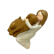 Woman with Dog Figurines Sympathy Dog Memorials Gift for Dog Lover Resin Girl and Dog Statue Memorials Gift for Loss Dog