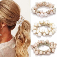Elásticos de cabelo com pérolas, prendedores de cabelo com miçangas, faixas elásticas para cabelo, acessórios para rabo de cavalo para mulheres