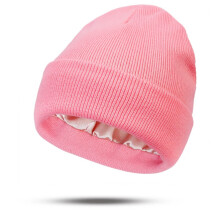 Satin-Lined Winter Beanie Pink Soft Knit Fleece Warm