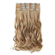 Extensiones de cabello con clip, onduladas, mezcla rubia decolorada, 5 piezas, extensiones de cabello para mujer, Halloween, 45 cm de largo, cabello
