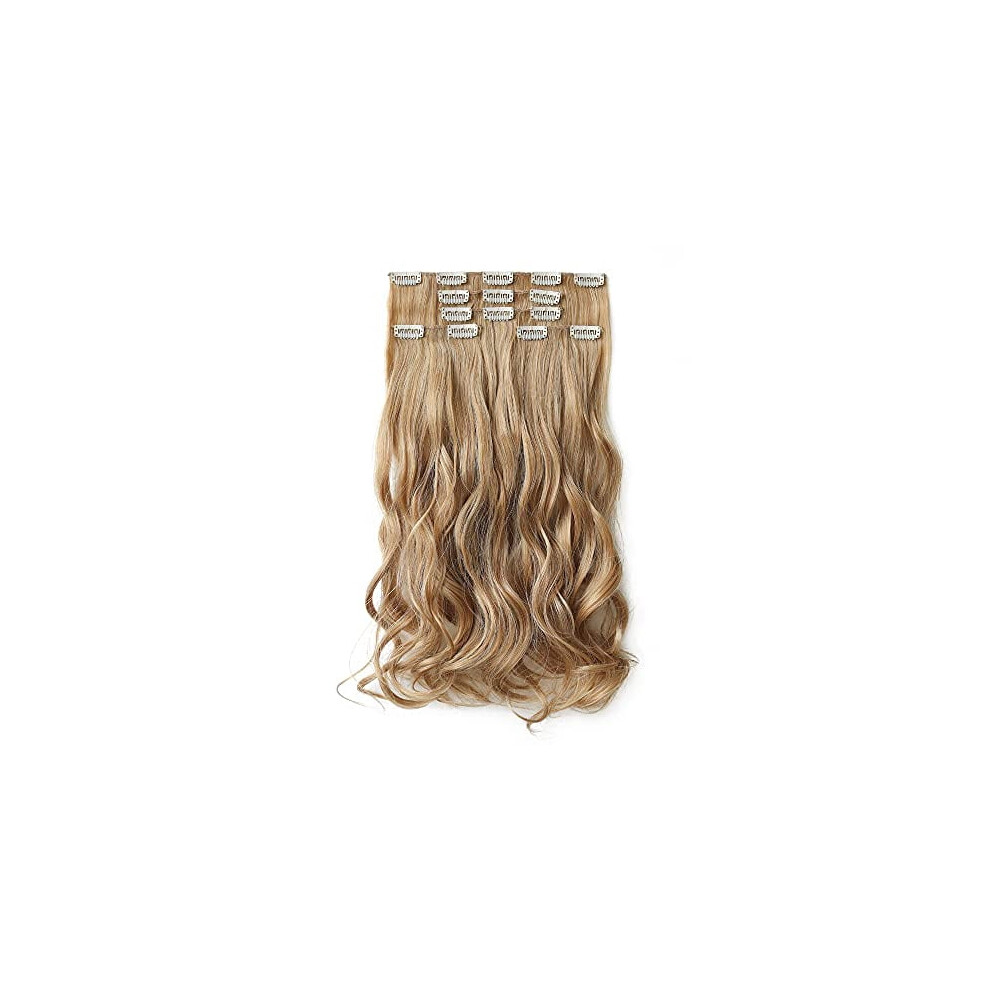 Unisex Clip In Hair Extensions Wave Bleached Mix Blonde 5Pcs Hair Extension For Women Halloween 18" Long Wavy Synthetic Hair Pieces Full Head