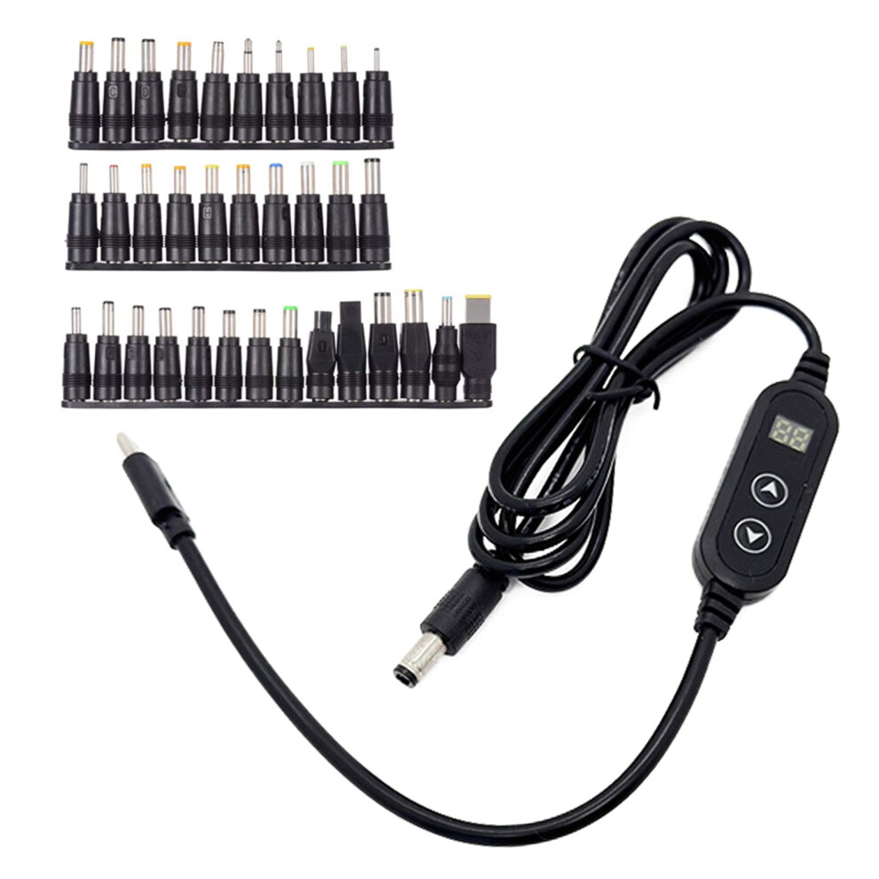 Pd65w Usb C To Dc5525 Fast Charging Cord 5V 9V 12V 15V 20V 3A Adjustable Power Supply Cable With Multiple Adapters 9340959169788