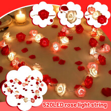 Red Rose LED String Lights (No Batteries) – 520 LEDs, Foam Roses, Valentine's & Wedding Decoration, Compatible with US Outlets