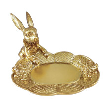 Bandeja para joyas del Conejo Dorado – Bandeja para anillos y joyero del Conejo de Pascua, estatua decorativa de conejo para anillos, pendientes,