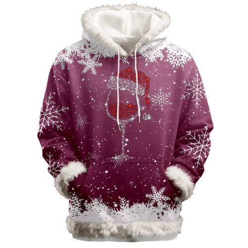 Damen-Kapuzenpullover mit flauschigem Besatz, Tasche und