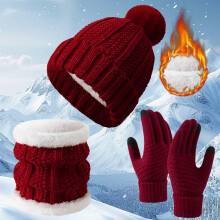 Women's Winter Gloves Hat Scarf Set, Fleece Lined Thermal Set, Windproof Cycling Cap, Cold Weather Cycling Set, Winter Sports Accessories Set Wine