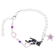 Stilvolles Armband mit Perlen, schwarzen Katzen und Sternenanhängern, verstellbarer Kette, trendigem Schmuckgeschenk für Damen und Mädchen