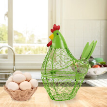 Light Green Metal Wire Food Storage Bowl, Handcrafted Egg Basket for Kitchen – Rustic, Sturdy, Multi-Functional, Compatible with Countertop
