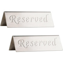 Reserved Sign - Brushed Stainless Steel Free Standing Table Top Compliance Sign - Double Sided - 4.7 By 1.6 Inch - Set of 2 - Silver