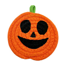 Hand-Woven Halloween Pumpkin Cotton Coaster for Home Party Decor, Drink Coasters for Desktop Table Protection, Holiday Theme Placemats
