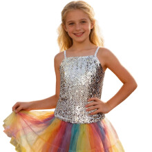 AWZXDE Childrens Sequin One Shoulder Tank Top Versatile For Stage Festival Performance And Kids Tops Apparel Silver,5-7 Years