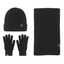 AWZXDE Unisex Winter Knit Hat, Scarf & Gloves Set – Warm Thickened Cold Weather Outdoor Set for Men/Women, Black – Compatible with All Standard