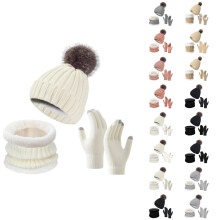 Women's Knit Winter Set: Hat, Neck Warmer & Gloves – Thick Lined, Thermal, Cold Weather Protection, Compatible with Outdoor Activities