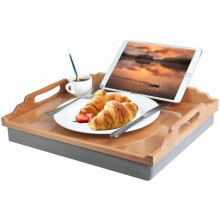 Plateau de lit en bois avec coussin, tablette pour les repas, plateau pour fauteuil inclinable, plateau petit-déjeuner, plateau repas pour le lit