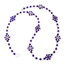 Christmas Candy Garland - Purple and White Peppermint Beaded Hanging Ornaments for Xmas Tree, Party Supplies, and Holiday Favors