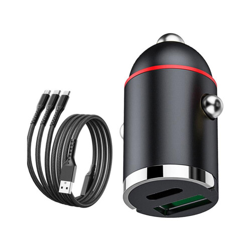 Φορτιστής αυτοκινήτου QB-100W με διπλές θύρες, μίνι USB, εξαιρετικά γρήγορη φόρτιση,