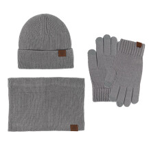 AWZXDE Winter Hat, Scarf & Gloves Set – Solid Grey, Lined, Touchscreen-Compatible, Thick Knit, Warm & Comfortable