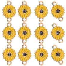 30 breloques en émail jaune en forme de fleur avec double boucle pour la création de bijoux – Compatibles avec tous les fils à perles standard