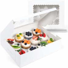 Lot de 6 boîtes à cupcakes blanches, 12 boîtes avec fenêtre pouvant contenir 72 pâtisseries, idéales pour les anniversaires, les fêtes et