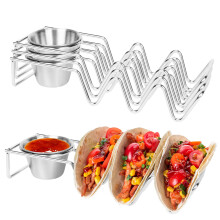 Ensemble de 3 supports à tacos en acier inoxydable avec coupelle à salade – Compatible four, lave-vaisselle et grill, peut contenir 3 tacos chacun