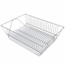Égouttoir à vaisselle en acier inoxydable avec soucoupe de récupération d'eau, argenté, grand format.