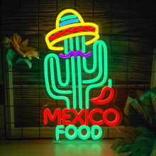 Dimmable Mexican Neon Cactus Sign (15x9.1"), Colorful Wall Decor for Restaurants, Bars, Taco Shops & Fiesta Parties