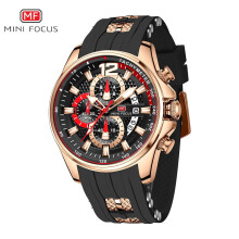 Montre homme sport et mode (chronographe/étanche/lumineuse/calendrier) Bracelet en silicone, mouvement à quartz