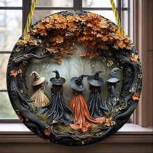 Décoration de fenêtre sorcière en acrylique de 19,8 cm (7,8 po), ornement rond à suspendre pour porte/jardin, décoration gothique d'Halloween