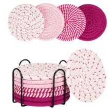 Juego de 8 vasos con soporte, de algodón absorbente tejido, ideales para mesas de café, escritorios y mesas de comedor, de estilo bohemio para la