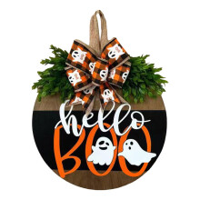 Panneau suspendu en bois Witspace Halloween – Plaque Maison Fantôme, Décoration ronde pour porte/mur, Accessoires de fête extérieure,