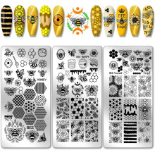 3pcs Bee Theme Nail Stamping Plates – Honeycomb & Sunflower Designs, Compatible with All Nail Stamper Tools