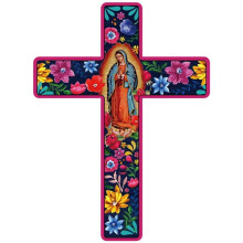 Mexican Crucifix Wood Cross Wall Decor, Day Of The Dead Decoration Wooden Wall Mounted Cross For Home Church Dia De Muertos