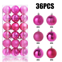 36PCS 3CM Glitter Plastic Christmas Baubles, Shatterproof Holiday Ornaments for Tree, Home, Party, Hotel, Wedding – Hot Pink