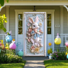 3 piezas de fundas para puerta con diseño de conejito de Pascua, decoración navideña de primavera, banderines en tonos pastel para decoración del