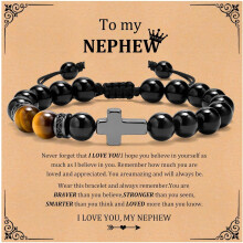 Cross Bracelet : Natural Stone Beaded Men's Religious Cross Bracelet for Man Christian Gifts Confirmation Baptism To Son Grandson Nephew