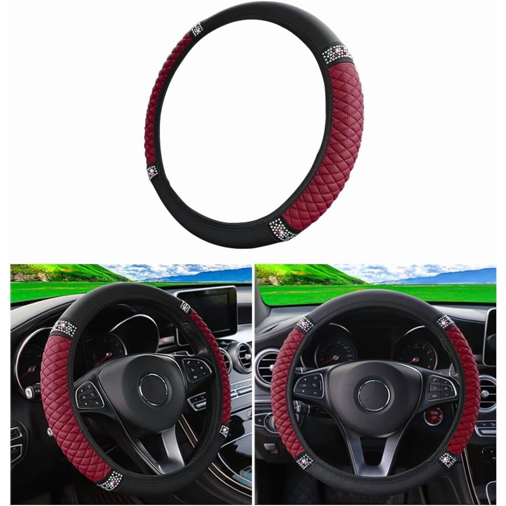 Rhinestone Steering Wheel Cover Wine 15 Inch Soft Red 962029036814