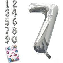 Ballon chiffre 7 en aluminium de 86 cm avec paille – Décoration argentée pour anniversaire, anniversaire de mariage, remise de diplôme –