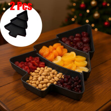 2-Pcs Christmas Tree Snack Platter, 3-Compartment Plastic Serving Tray for Candy, Fruit, Nuts – Compatible with Holiday Parties