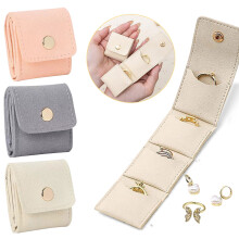 Mini Travel Jewelry Bag – Portable Compartment Pouch for Rings & Earrings, Beige Organizer for Travel, Daily Use & Gifts (1 Pc)