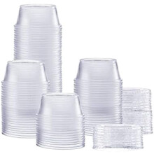 3.25 oz Jello Shot Cups with Lids (100ct), Clear Plastic Portion Containers for Sauces, Dressings & Samples – Durable, Stackable, Leak-Resistant